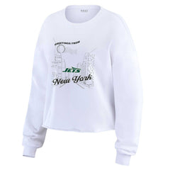 New York Jets WEAR by Erin Andrews Women's Postcard Cropped Long Sleeve Top White