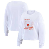 Cleveland Browns WEAR by Erin Andrews Women's Postcard Cropped Long Sleeve Top White