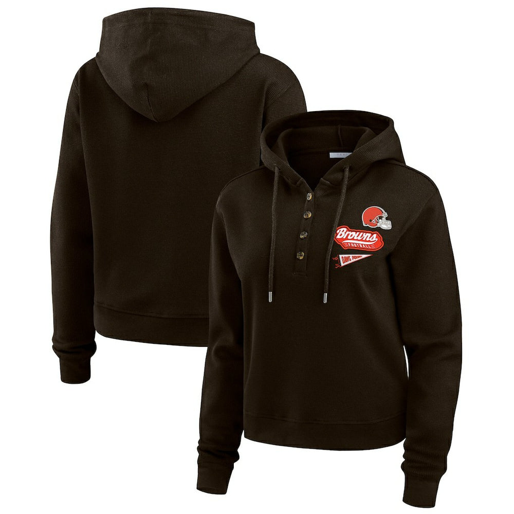Cleveland Browns WEAR by Erin Andrews Women's Waffle-Knit Pullover Hoodie Brown