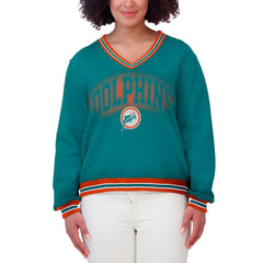 Miami Dolphins WEAR by Erin Andrews Women's Oversized Long Sleeve V-Neck Sweatshirt Aqua