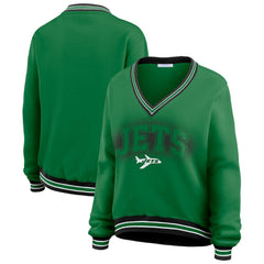 New York Jets WEAR by Erin Andrews Women's Oversized Long Sleeve V-Neck Sweatshirt Green