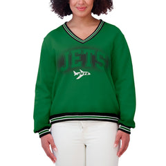 New York Jets WEAR by Erin Andrews Women's Oversized Long Sleeve V-Neck Sweatshirt Green