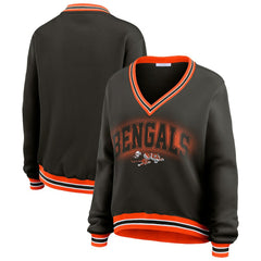Cincinnati Bengals WEAR by Erin Andrews Women's Oversized Long Sleeve V-Neck Sweatshirt Black