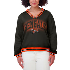 Cincinnati Bengals WEAR by Erin Andrews Women's Oversized Long Sleeve V-Neck Sweatshirt Black