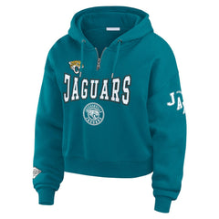 Jacksonville Jaguars WEAR by Erin Andrews Women's Patch Quarter-Zip Pullover Hoodie Teal
