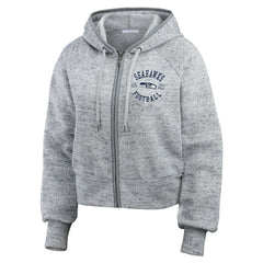 Seattle Seahawks WEAR by Erin Andrews Women's Speckled Fleece Cropped Full-Zip Hoodie Heather Gray