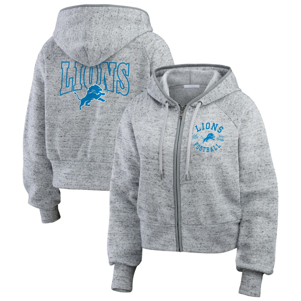 Detroit Lions WEAR by Erin Andrews Women's Speckled Fleece Cropped Full-Zip Hoodie Heather Gray