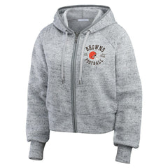 Cleveland Browns WEAR by Erin Andrews Women's Speckled Fleece Cropped Full-Zip Hoodie Heather Gray