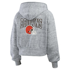 Cleveland Browns WEAR by Erin Andrews Women's Speckled Fleece Cropped Full-Zip Hoodie Heather Gray