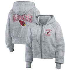Arizona Cardinals WEAR by Erin Andrews Women's Speckled Fleece Cropped Full-Zip Hoodie Heather Gray