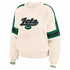 New York Jets WEAR by Erin Andrews Women's Stripe Pullover Sweater Cream