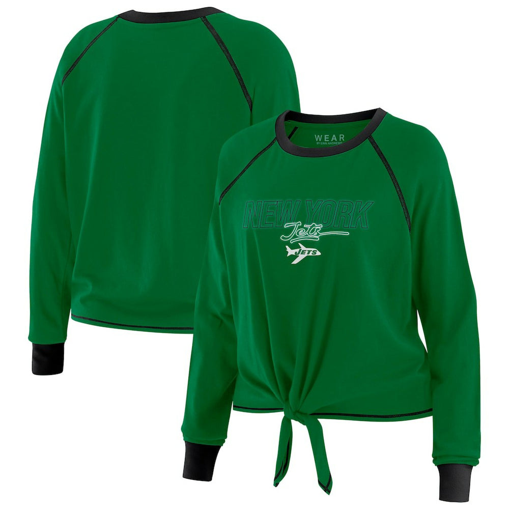 New York Jets WEAR by Erin Andrews Women's Tie-Front Long Sleeve T-Shirt Green