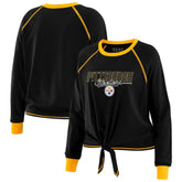 Pittsburgh Steelers WEAR by Erin Andrews Women's Tie-Front Long Sleeve T-Shirt Black
