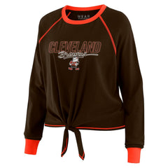 Cleveland Browns WEAR by Erin Andrews Women's Tie-Front Long Sleeve T-Shirt Brown