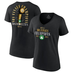 Boston Celtics Women's 2024 NBA Finals Champions Fade Away Jumper Roster Signature V-Neck T-Shirt Black