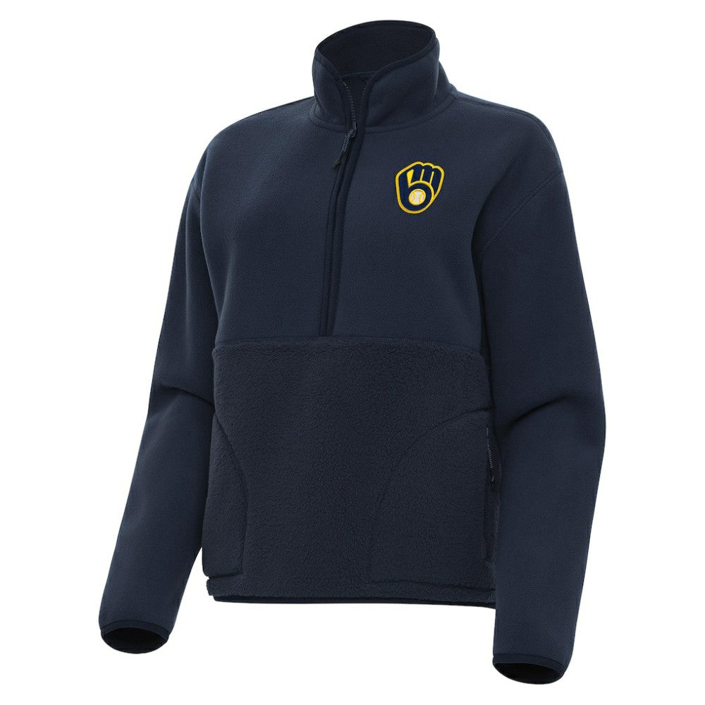Milwaukee Brewers Antigua Women's Figure Half-Zip Sweatshirt - Navy Sweatshirts