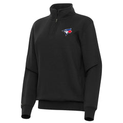Toronto Blue Jays Antigua Women's Victory Quarter-Zip Sweatshirt - Black Sweatshirts