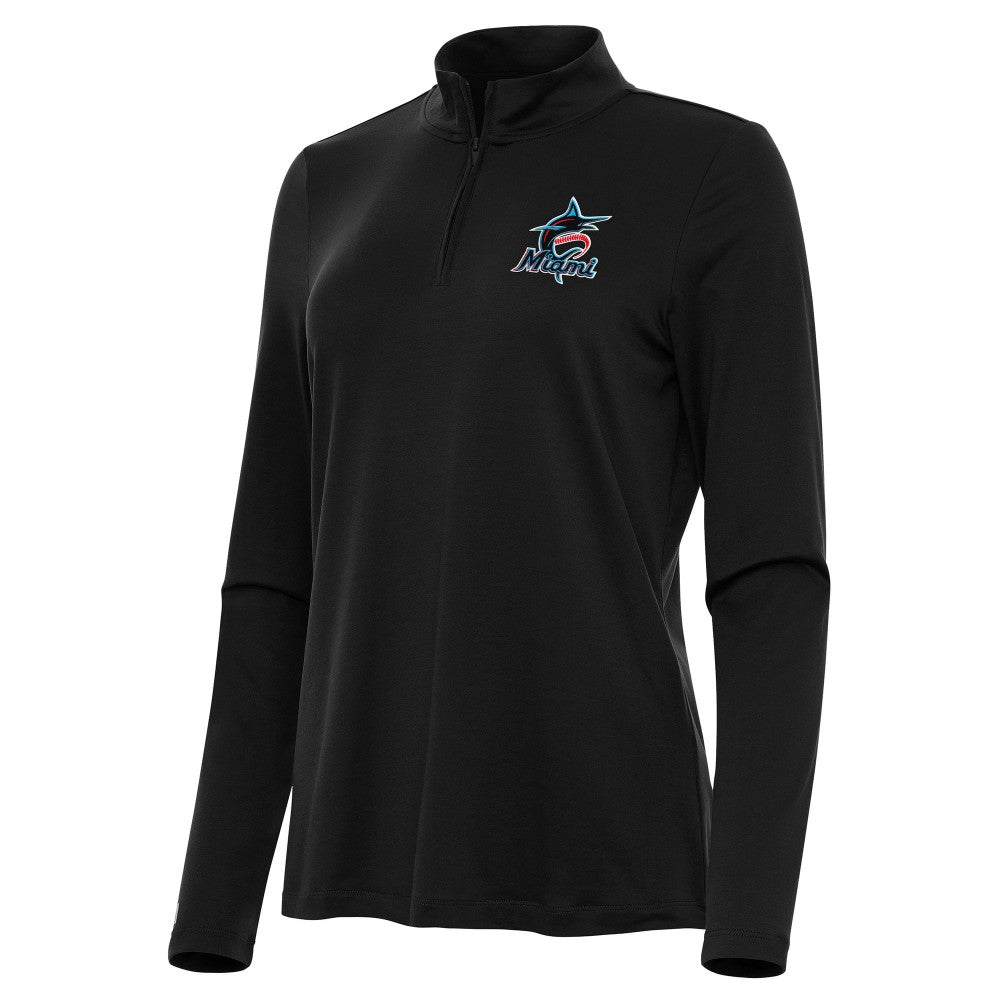 Miami Marlins Antigua Women's Reprocess Quarter-Zip Top - Black Tops