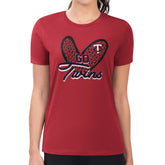 Minnesota Twins G-III 4Her by Carl Banks Women's Super-Slim Fit Lightweight Leopard Heart T-Shirt - Red T-shirts