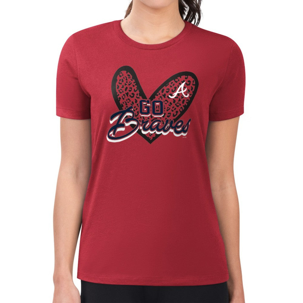 Atlanta Braves G-III 4Her by Carl Banks Women's Super-Slim Fit Lightweight Leopard Heart T-Shirt - Red T-shirts