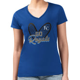 Kansas City Royals G-III 4Her by Carl Banks Women's Super-Slim Fit Lightweight Leopard Heart V-Neck T-Shirt - Royal T-shirts