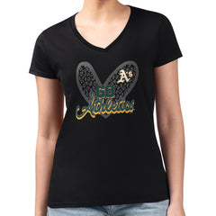 Athletics G-III 4Her by Carl Banks Women's Super-Slim Fit Lightweight Leopard Heart V-Neck T-Shirt - Black T-shirts