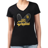 San Diego Padres G-III 4Her by Carl Banks Women's Super-Slim Fit Lightweight Leopard Heart V-Neck T-Shirt - Black T-shirts