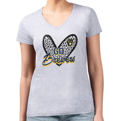 Milwaukee Brewers G-III 4Her by Carl Banks Women's Super-Slim Fit Lightweight Leopard Heart V-Neck T-Shirt - Heather Gray T-shirts
