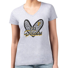 Pittsburgh Pirates G-III 4Her by Carl Banks Women's Super-Slim Fit Lightweight Leopard Heart V-Neck T-Shirt - Heather Gray T-shirts