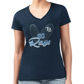 Tampa Bay Rays G-III 4Her by Carl Banks Women's Super-Slim Fit Lightweight Leopard Heart V-Neck T-Shirt - Navy T-shirts