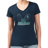 Seattle Mariners G-III 4Her by Carl Banks Women's Super-Slim Fit Lightweight Leopard Heart V-Neck T-Shirt - Navy T-shirts