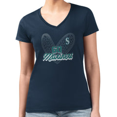 Seattle Mariners G-III 4Her by Carl Banks Women's Super-Slim Fit Lightweight Leopard Heart V-Neck T-Shirt - Navy T-shirts