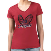 Los Angeles Angels G-III 4Her by Carl Banks Women's Super-Slim Fit Lightweight Leopard Heart V-Neck T-Shirt - Red T-shirts