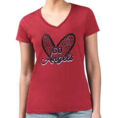 Los Angeles Angels G-III 4Her by Carl Banks Women's Super-Slim Fit Lightweight Leopard Heart V-Neck T-Shirt - Red T-shirts