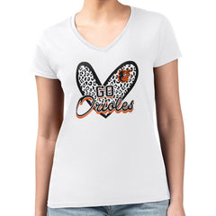Baltimore Orioles G-III 4Her by Carl Banks Women's Super-Slim Fit Lightweight Leopard Heart V-Neck T-Shirt - White T-shirts