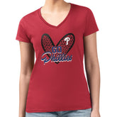 Philadelphia Phillies G-III 4Her by Carl Banks Women's Super-Slim Fit Lightweight Leopard Heart V-Neck T-Shirt - Red T-shirts