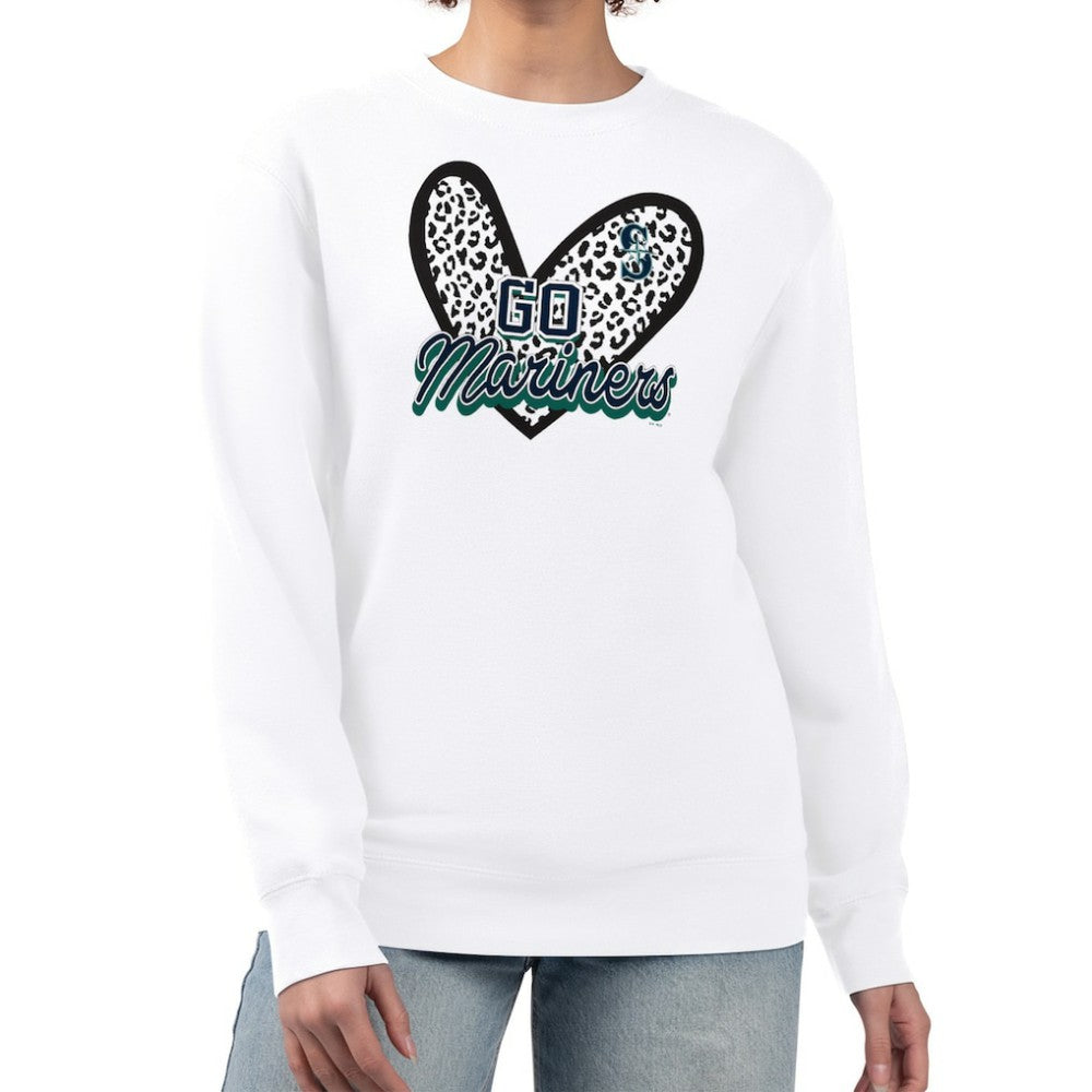 Seattle Mariners G-III 4Her by Carl Banks Women's Leopard Heart Pullover Sweatshirt - White Pullover