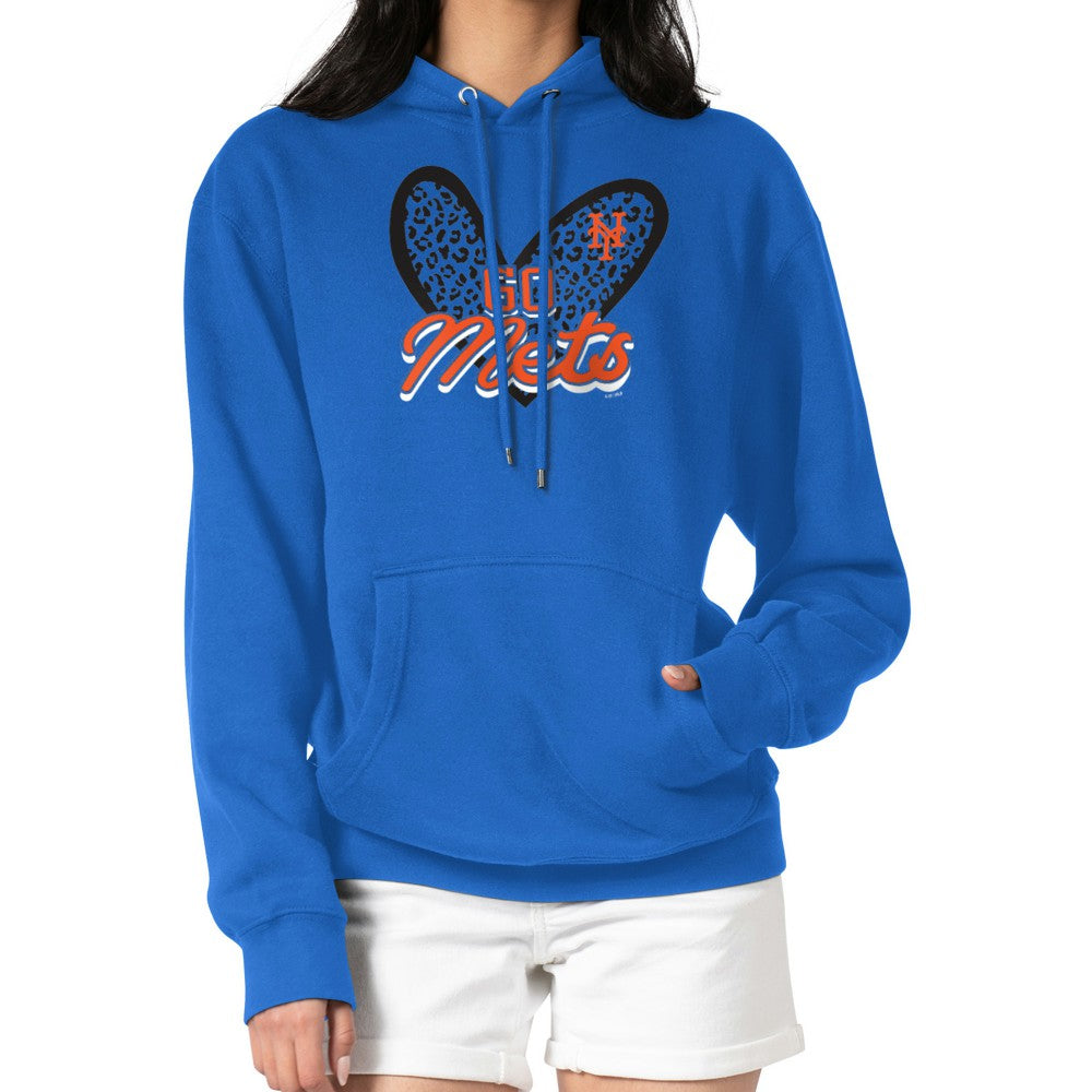 New York Mets G-III 4Her by Carl Banks Women's Leopard Heart Pullover Hoodie - Royal Hoodies