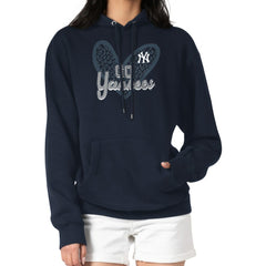 New York Yankees G-III 4Her by Carl Banks Women's Leopard Heart Pullover Hoodie - Navy Hoodies