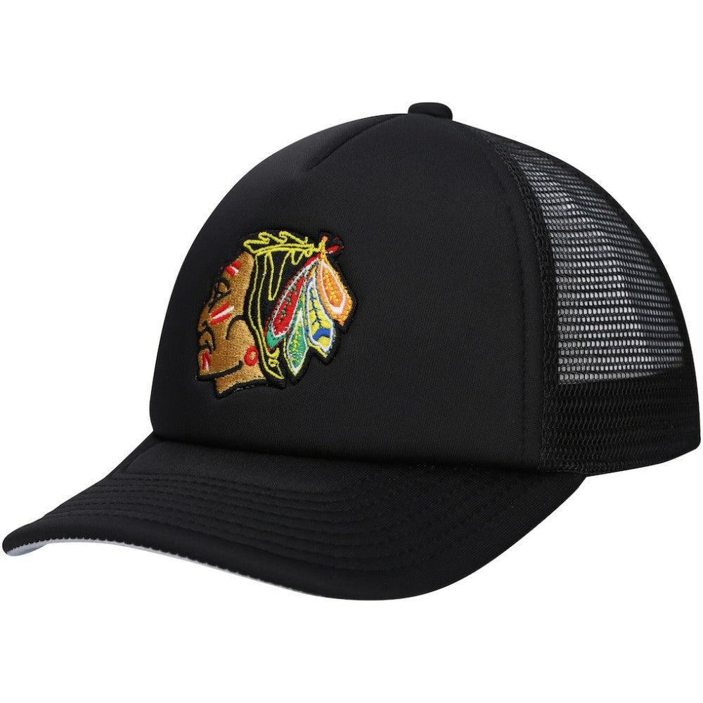 NHL Chicago Blackhawks Mitchell & Ness Youth Core Trucker Adjustable Hat - Black