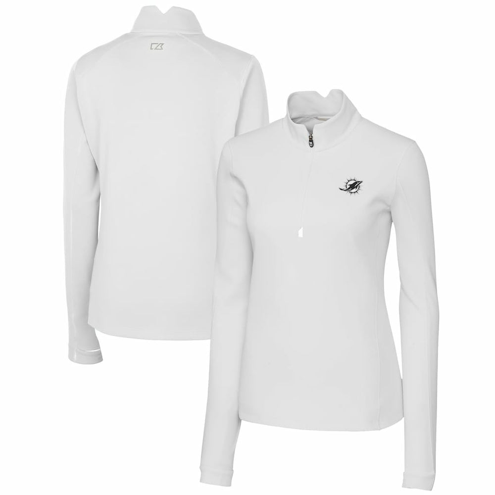 Miami Dolphins Cutter & Buck Women's Traverse Stretch DryTec Quarter-Zip Top White