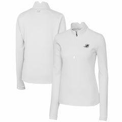 Miami Dolphins Cutter & Buck Women's Traverse Stretch DryTec Quarter-Zip Top White