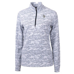 Minnesota Vikings Cutter & Buck Women's Traverse Camo Print Stretch Tri-Blend Quarter-Zip Top Gray