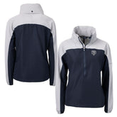 Chicago Bears Cutter & Buck Women's Charter Eco Recycled Half-Zip Hoodie Anorak Jacket Navy/Gray