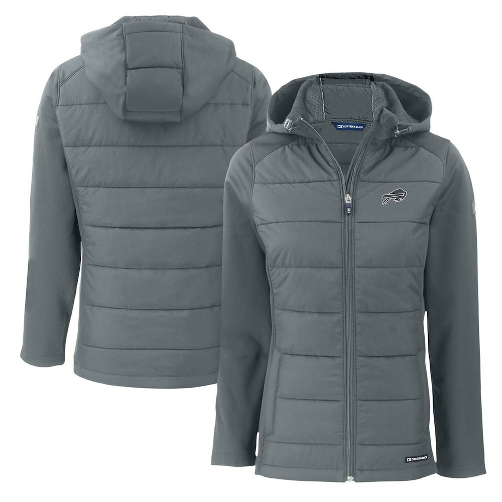 Buffalo Bills Cutter & Buck Women's Evoke Hybrid Eco Softshell Recycled Full-Zip Hoodie Jacket Dark Gray
