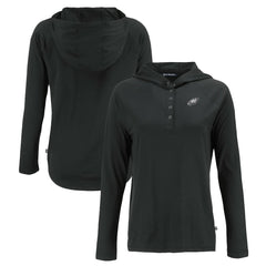 Philadelphia Eagles Cutter & Buck Women's Coastline Epic Comfort Eco Recycled Long Sleeve Hoodie T-Shirt Black