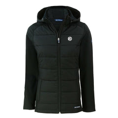 Pittsburgh Steelers Cutter & Buck Women's Evoke Hybrid Eco Softshell Recycled Full-Zip Hoodie Jacket Black