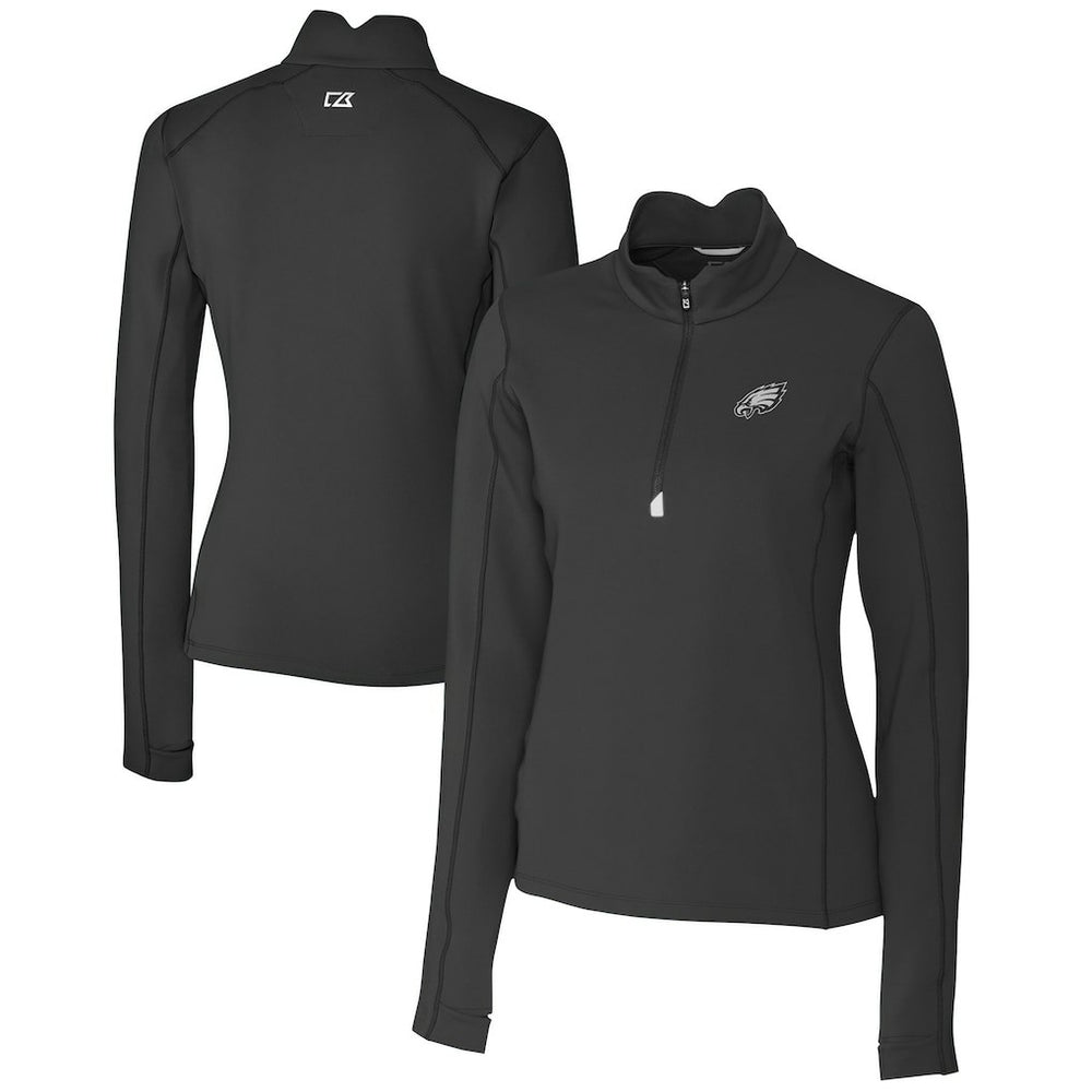 Philadelphia Eagles Cutter & Buck Women's Traverse Stretch DryTec Quarter-Zip Top Black