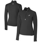 Philadelphia Eagles Cutter & Buck Women's Traverse Stretch DryTec Quarter-Zip Top Black
