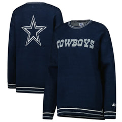 Dallas Cowboys Starter Women's Oversized On the Ball Intarsia Knit Pullover Sweater Navy
